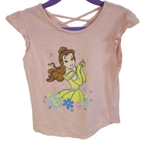 Jumping Beans Girls 4 Disney Princess Belle Graphic Tee Pastel Pink Criss Cross